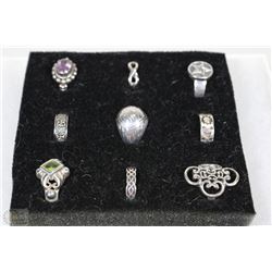 TRAY WITH ASSORTED STERLING SILVER RINGS