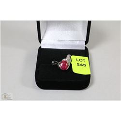 #6-NATURAL RED RUBY&CZ .925 SOLID SILVER RING