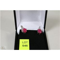 #5-NATURAL RED RUBY&CZ .925 SOLID SILVER EARRNGS