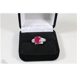 #7-NATURAL RED RUBY&CZ .925 SOLID SILVER RING