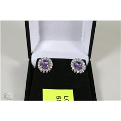 # 12-NATURAL AMETHYST & CZ .925 SOLID SILVER EARRI