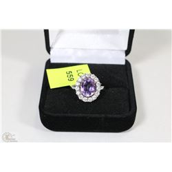 # 13-NATURAL AMETHYST & CZ .925 SOLID SILVER RING