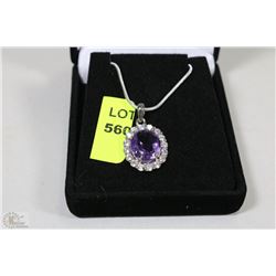 # 11-NATURAL AMETHYST & CZ .925 SOLID SILVER PENDE