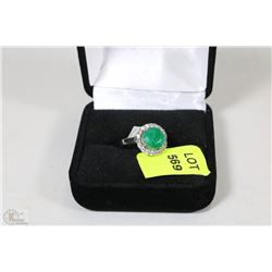 #9-NATURAL  EMERALD &CZ .925 SOLID SILVER RING