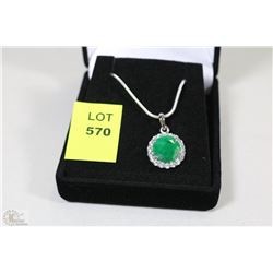 #8-NATURAL  EMERALD &CZ .925 SOLID SILVER PENDENT