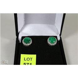 #10-NATURAL  EMERALD &CZ .925 SOLID SILVER EARRING