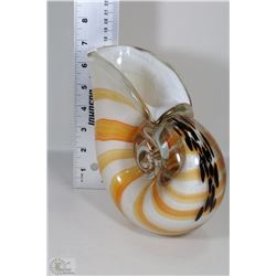 VINTAGE ORANGE STRIPED MURANO CONCH SHELL VASE