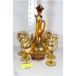 AMBER GLASS DECANTER WITH 6 GLASSES