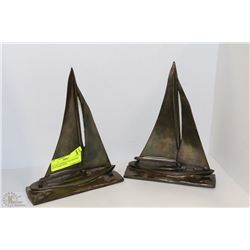 SET OF 2 ANTIQUE CAST IRON SAIL BOAT DOOR STOPS