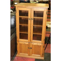 SOLID OAK 4-DOOR ROLLING CABINET -
