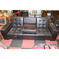 BROWN LEATHERETTE PUT DOWN CENTER CONSOLE SOFA