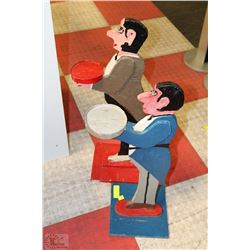 2 VINTAGE FOLK ART ASH TRAYS MEN HOLDER