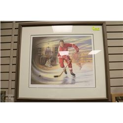 JAMES LUMBERS LARGE FRAMED PRINT OF MR.HOCKEY