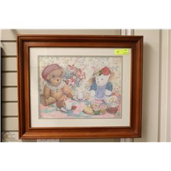 BEAR NEEDLEPOINT WOOD FRAMED PICTURE