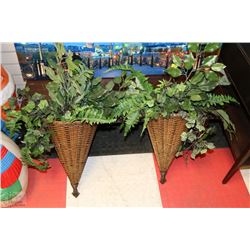 SET OF 2 WICKER & METAL WALL SCONCES
