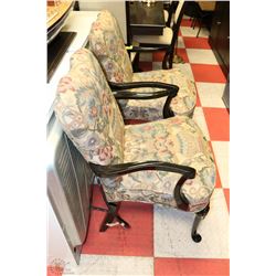 2 MATCHING ARM CHAIRS ,BLACK TAPESTRY FABRIC