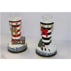 PAIR OF POLAR BEAR LIGHTHOUSE CHRISTMAS CANDLE