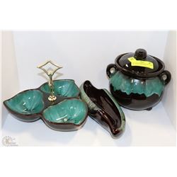 4 PCS OF BLUE MOUNTAIN POTTERY INCL HONEY POT WITH