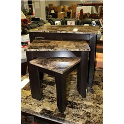 SET OF 3 FAUX  MARBLE TOP STACKING TABLES