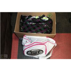 BOX OF ASSORTED BAGS INCLUDING NEW MARY KAY BAG