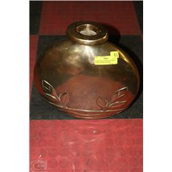 LARGE HEAVY BRASS VASE WITH RAISED FLORAL PATTERN