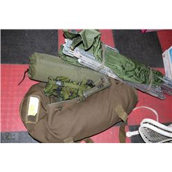 LOT OF MILITARY CAMP EQUPIMENT INC CAMP COT