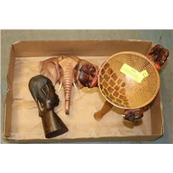 3 AFRICAN WOOD CARVINGS (ELEPHANT,FIGURE AND BOWL