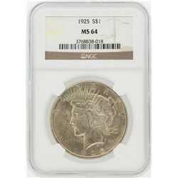 1925 $1 Peace Silver Dollar Coin NGC MS64