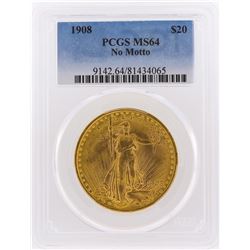1908 NM $20 St. Gaudens Double Eagle Gold Coin PCGS Graded MS64