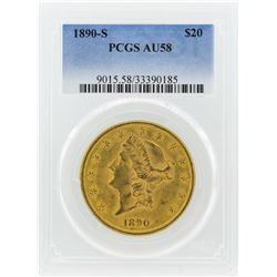 1890-S $20 Liberty Head Double Eagle Gold Coin PCGS AU58