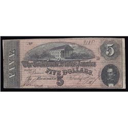 1864 $5 The Confederate States of America Note