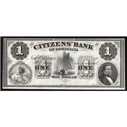 1800s $1 The Citizens' Bank of Louisiana Obsolete Bank Note