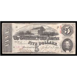 1863 $5 The Confederate States of America Note