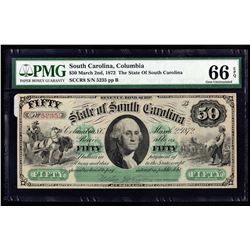 1872 $50 The State of South Carolina Obsolete Bank Note PMG 66EPQ