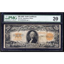 1922 $20 Gold Certificate Note PMG VF20