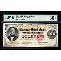 1922 $100 Gold Certificate Note PMG VF30EPQ