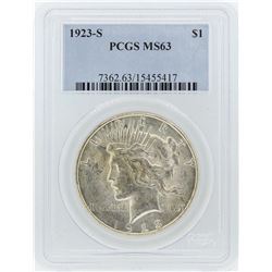 1923-S $1 Peace Silver Dollar Coin PCGS MS63