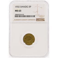 1932 Danzig 5 Pfennig Coin NGC MS63