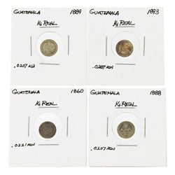 Set of (4) Guatemala 1/4 Real Silver Coins