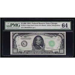 1934 $1000 Federal Reserve Note Chicago PMG Choice Uncirculated 64