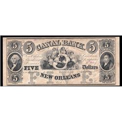 1800s $5 Canal Bank New Orleans Obsolete Bank Note