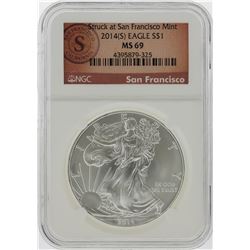2014-S $1 American Silver Eagle Coin NGC Graded MS69