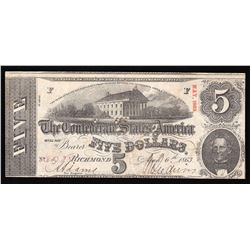 1863 $5 The Confederate States of America Note