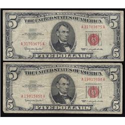 Lot of (2) 1963 $5 Legal Tender Notes