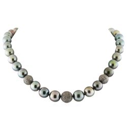 10.5mm-14.00mm Tahitian Cultured Black Pearl and Diamond Necklace