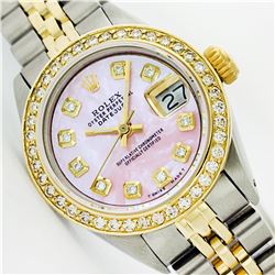 Womens Rolex Two-Tone Mother Of Pearl Diamond Datejust Wristwatch