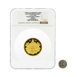 1990 61g Germany Gold Day Of Germany Unity Medal NGC Graded PF68 Ultra Cameo