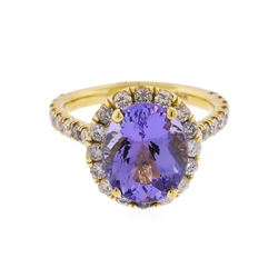 14K Yellow Gold 4.12ct Tanzanite and Diamond Ring