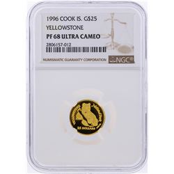 1996 $25 Cook Island Yellowstone Gold Coin NGC PF68 Ultra Cameo