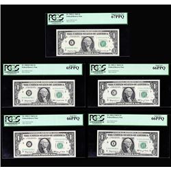 Set of (5) $1 Federal Reserve Notes SAME SERIAL # PCGS Graded